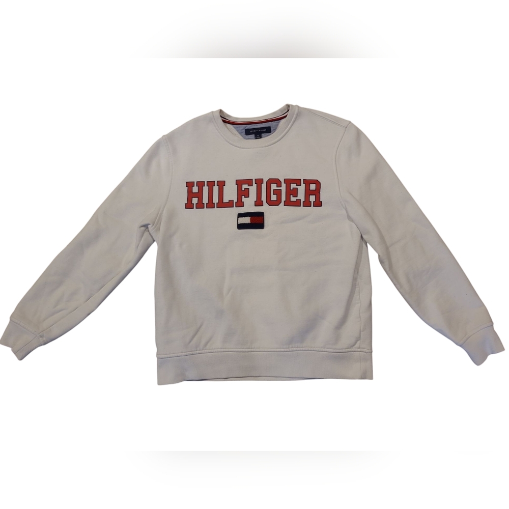 Tommy Hilfiger Pullover Sweater Crewneck Size Medium Mens White Embroidered Logo